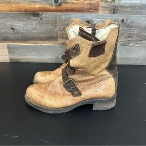 Bos & Co Tan Distressed Leather Boots withh Brown Accent Side Zip Ladies EU 39